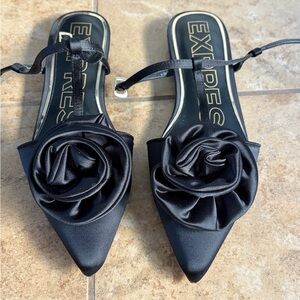 Express Black Rose Slingback Pointed Toe Flats